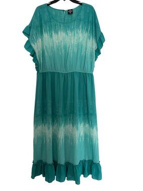 Cal Style Women Tie-Dye Boho Maxi With Ruffle Sleeves & Hemline Dress  Size 2XL